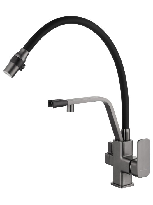 Смеситель для кухни с гибким изливом и подключением фильтра, Wonzon & Woghand, WW-88458013-BGM цвет: графит