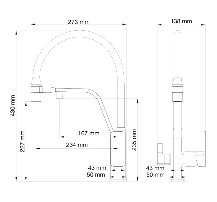 Смеситель для кухни с гибким изливом и подключением фильтра, Wonzon & Woghand, WW-88458013-BGM цвет: графит