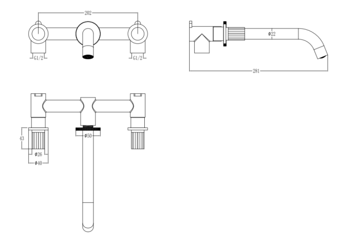 Смеситель из стены на 3 отв. Mat gold, Boheme Elegante - 152-2-MG-EL