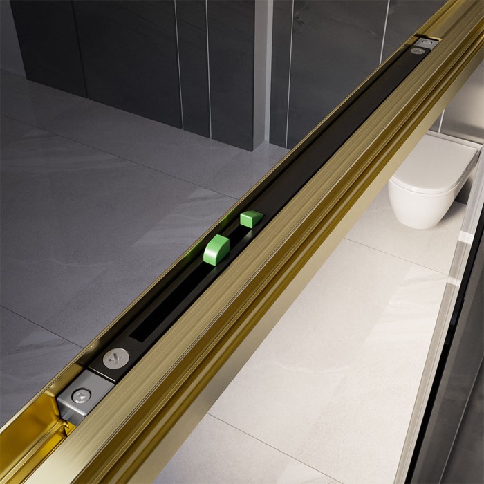 Душевая дверь 1400х2000, Veconi Premium Trento, брашированное золото, стекло прозрачное арт. PTD30-G-140-01-C4