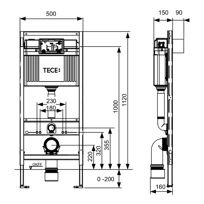 Застенный модуль со смывным бачком,глубина 8см,фронтальное расположение панели, высота h1120мм (обязательно добавляйте арт 9.820.136), TECE арт. 9300040