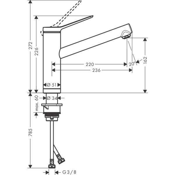 Смеситель для кухни, с поворотным изливом, для установки перед окном, Hansgrohe Zesis M33, хром арт. 74805000
