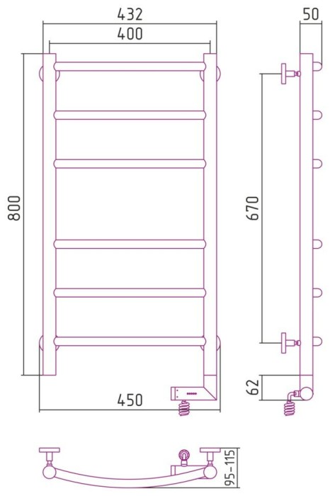 Сунержа Электрический полотенцесушитель 1000x300, Галант 2.0, 15-5201-8040 цвет: тёмный титан муар
