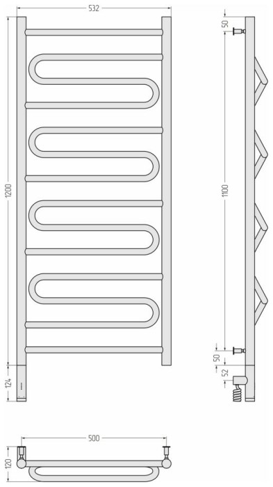 Сунержа Электрический полотенцесушитель 800x500, Элегия 3.0, 12-5818-1250 цвет: белый