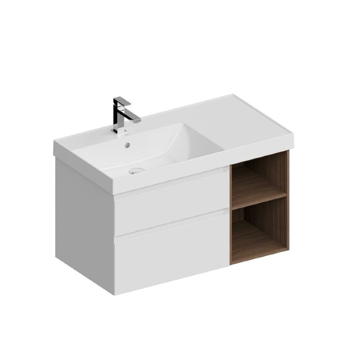Тумба левая подвесная с ящиками 90см, Cubo Kerama Marazzi, белый - CUB.90.2Lh\WHTM.N
