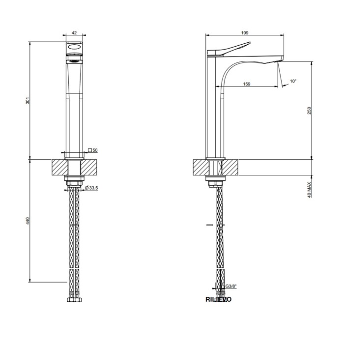 Смеситель для раковины на 1 отв. без донного клапана h=301мм, излив 159мм, Gessi Rilievo, хром арт. 59010#031