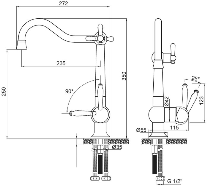 Смеситель для кухни  Paulmark RETRO, бронза - Re213226-BR