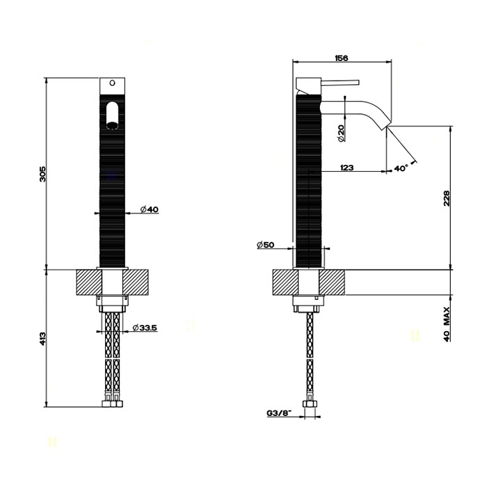 Смеситель для раковины высокий, без донного клапана, Gessi Trame, шлифованная сталь арт. 54309#239