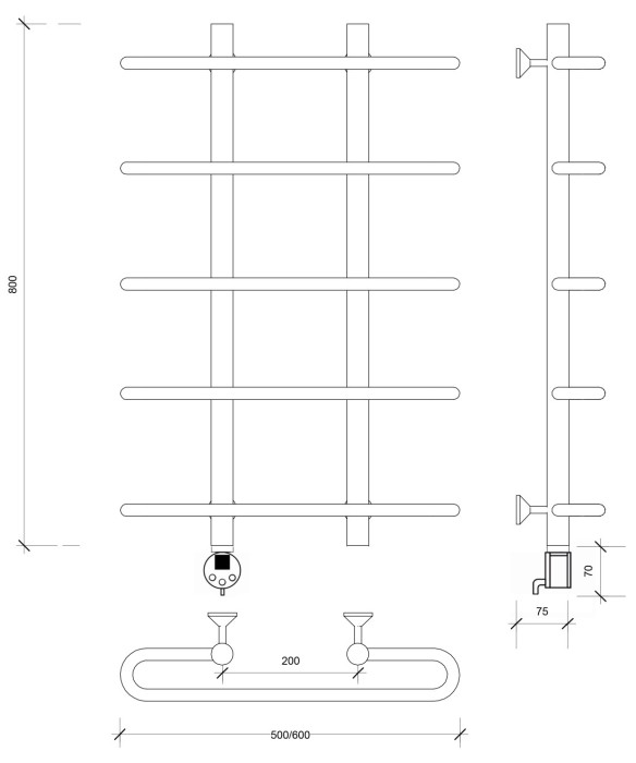 Полотенцесушитель электрический 80x20x60 Венеция 1 Secado арт. 4673739233542