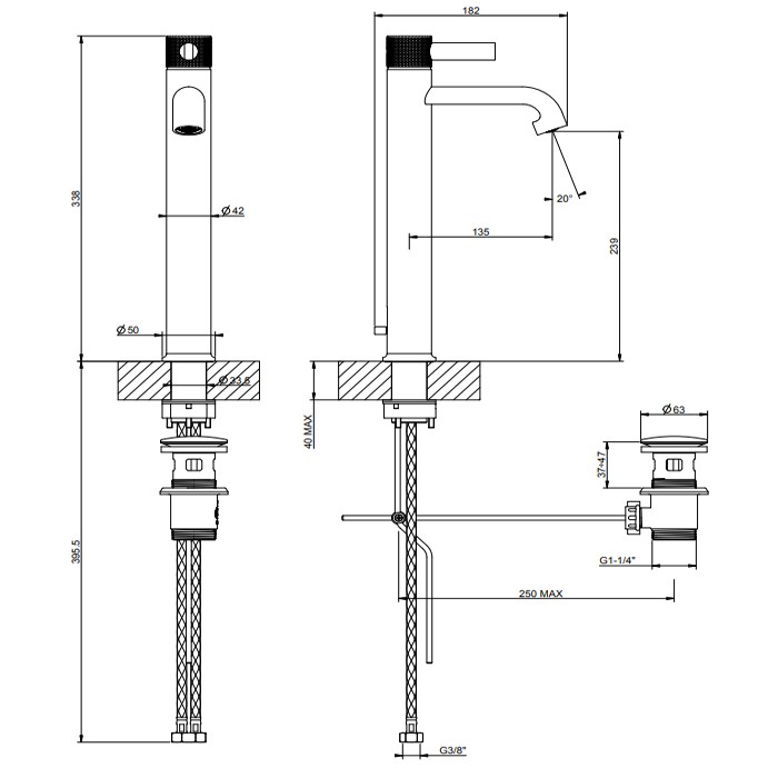 Смеситель для раковины на 1 отв., с донным клапаном, Gessi Inciso, золото арт. 58003#246