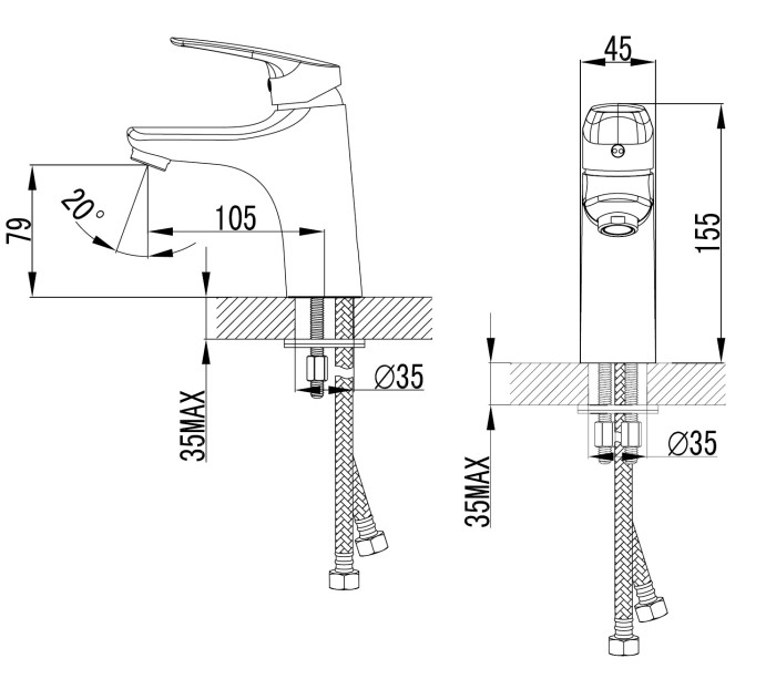 Смеситель для раковины, керамический картридж, хром, Azario EVORA арт. AZ-WKE168043C