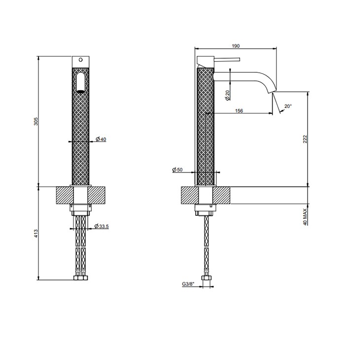 Смеситель для раковины, на 1 отв., высокий, h: 305мм, излив: 123мм, Gessi 316, brushed black metal pvd арт. 54106#707