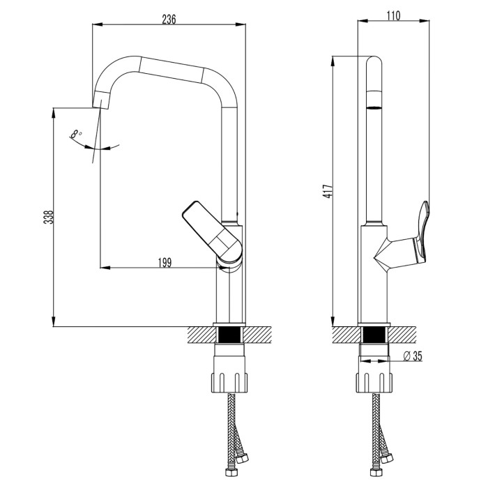 Смеситель для кухонной мойки, высокий излив, керамический картридж, черный, Azario ABILITY арт. AZ-VQR568073PA