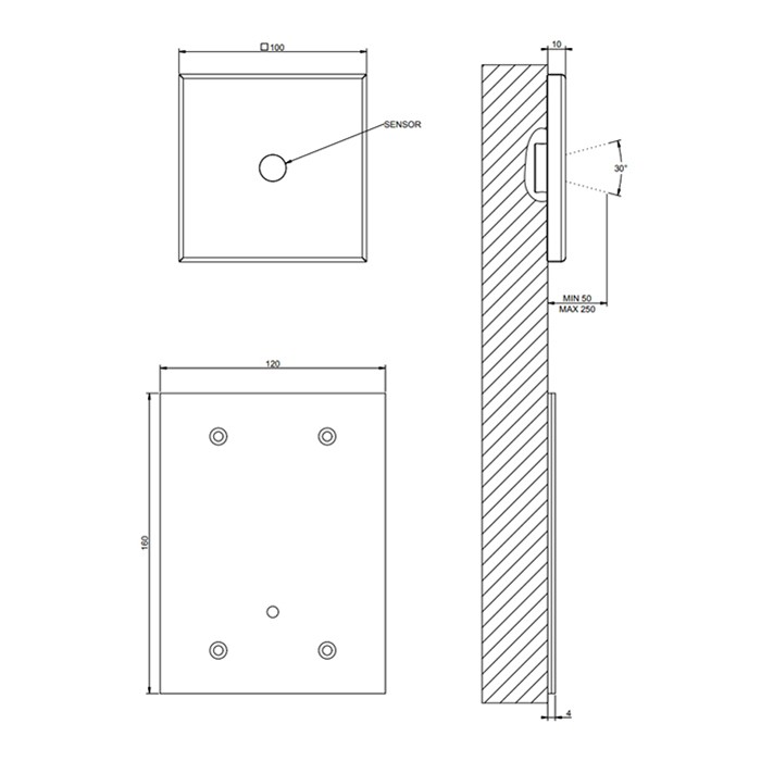 Управления для настенного излива с кран-фильтром для регулировки температуры и напора (отрыт 15сек), Gessi Rilievo, хром арт. 59029#031
