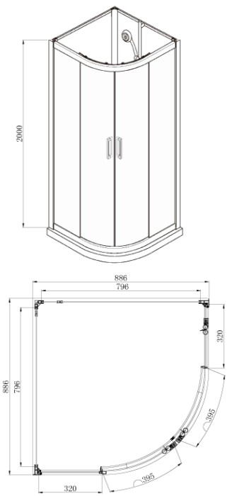 Душевая кабина 900х900х2000 прозрачное стекло 4 мм. Easy Clean, задняя панель черная, цвет профиля серый  Denver, Azario арт. AZ-N10812 900