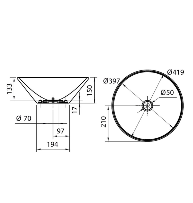 Раковина CONO накладная без перелива, без отверстий, цвет белый, Scarabeo Thin-line - 8010