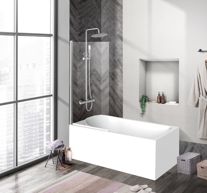 Душевая шторка на ванну 85x150 BelBagno, глянцевый хром, Uno арт. UNO-V-1-85/150-C-Cr