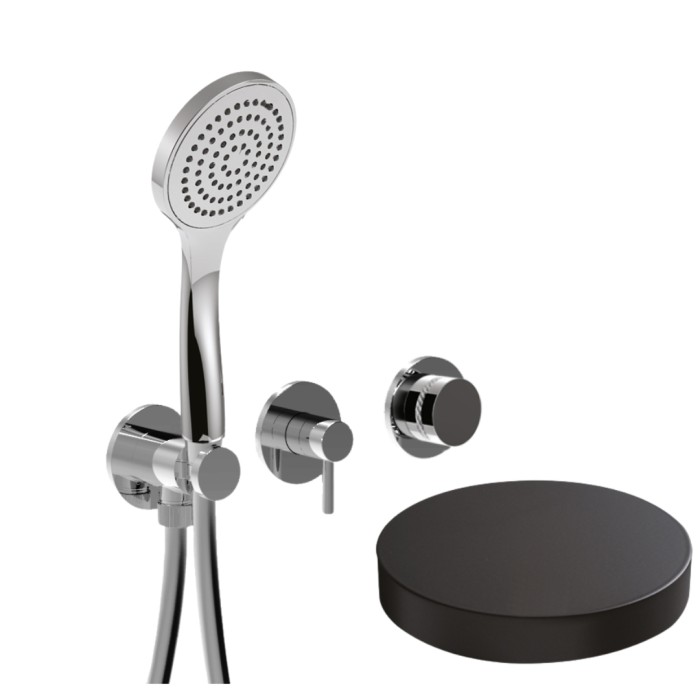 Встраиваемый смеситель для душа на 3 режима, однорычажный, поворотный переключатель, ручной душ + 2 доп. вывода воды, Giulini My ring deluxe, черный матовый арт. MRX5302DLNO