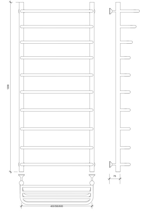 Полотенцесушитель водяной 120x40 Мерида 2 СП (хром) Secado арт. 4603777445645