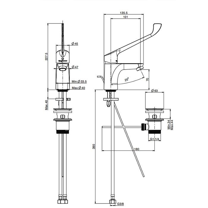 Fima Carlo Frattini Смеситель для раковины, на 1 отв., для лечебных учреждений, с донным клапаном, Collettivita, F3831/LCCR.1.ES цвет: хром