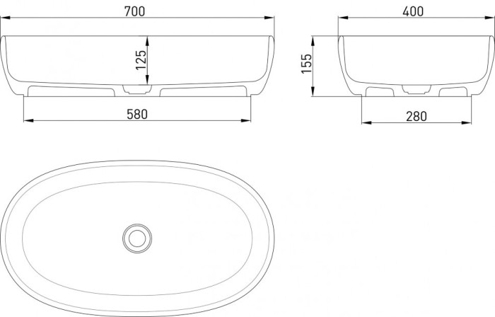 Раковина накладная 69x39,5, матовая, Salini LUCE арт. 110721M
