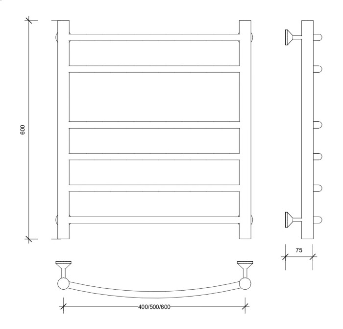 Полотенцесушитель водяной 60x50 Милан 5 (черный) Secado арт. 4673739226957