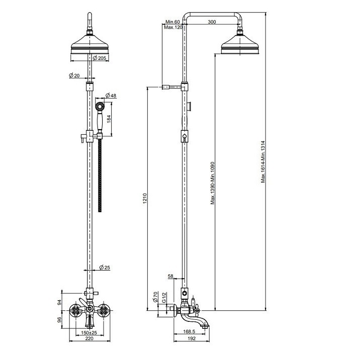Fima Carlo Frattini Душевая стойка, в ком-те: смеситель, стойка, шланг, ручной душ, верхняя лейка, Olivia, F5004/2OR цвет: золото