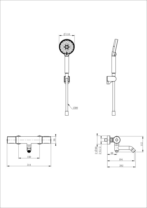 Смеситель для ванны с душем и термостатом, Wonzon & Woghand Inn, WW-A2006-A1-MW цвет: белый