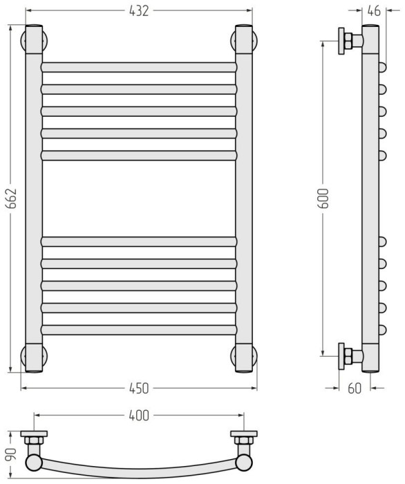 Сунержа Водяной полотенцесушитель 600x400, Богема+ выгнутая, 020-0221-6040 цвет: шампань