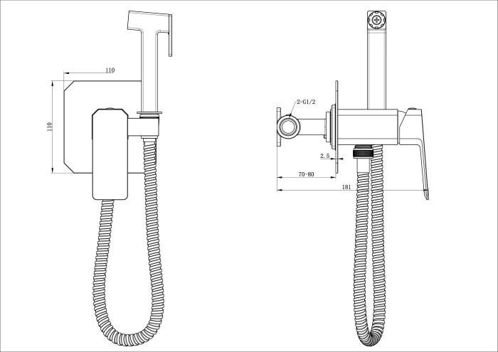 Смеситель с гигиеническим душем встраиваемый, Wonzon & Woghand Diamond, WW-88829011-CR цвет: хром