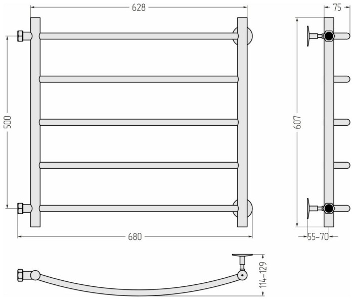 Стилье Водяной полотенцесушитель 500x600, Версия-Б2, 17612-5060 цвет: черный