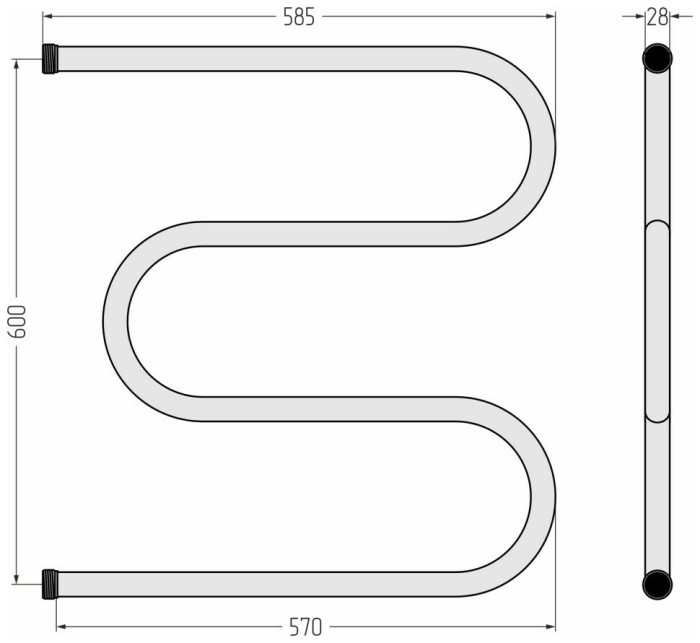 Стилье Водяной полотенцесушитель 600x600, М-образный, 00004-6060 цвет: без покрытия