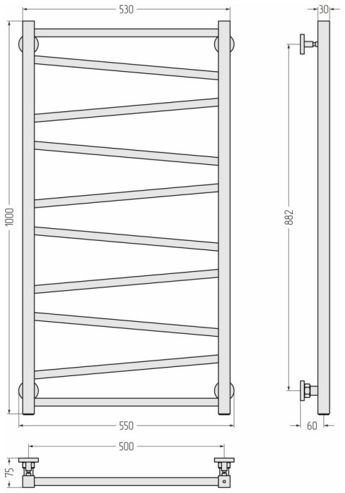 Сунержа Водяной полотенцесушитель 1000x500, Сирокко, 30-0253-1050 цвет: матовый белый