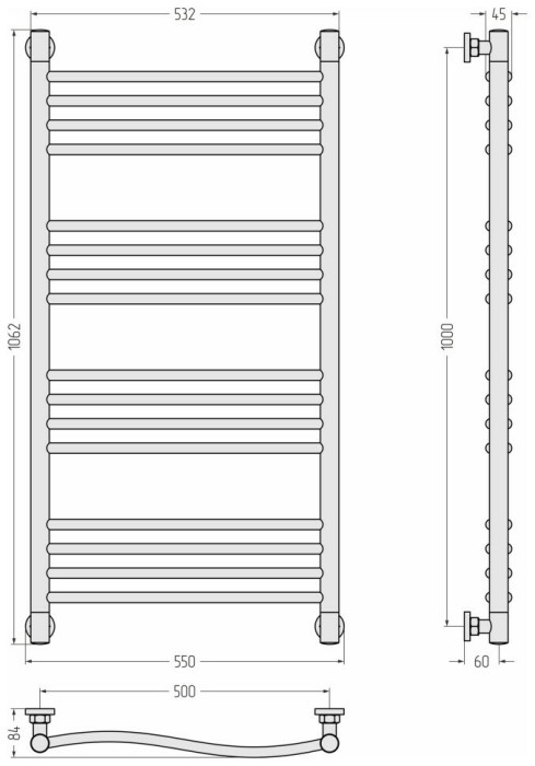 Сунержа Водяной полотенцесушитель 1000x500, Флюид+, 12-0222-1050 цвет: белый