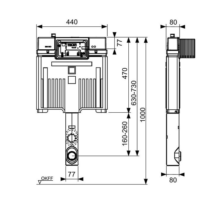 Застенный смывной бачок octa ii, глубина 8см, объем 7 л, box octa ii TECE арт. 9370500