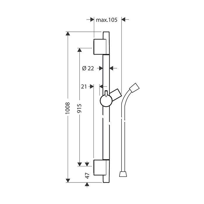 Душевая штанга S Puro 90см со шлангом Unica Hansgrohe, белый арт. 28631700