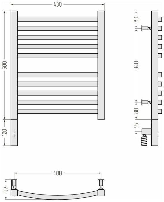 Сунержа Электрический полотенцесушитель 500x400, Аркус 3.0, 00-5704-5040 цвет: без покрытия