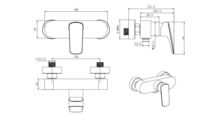 Смеситель для душа, Aquatek Вега, хром арт. AQ1060CR