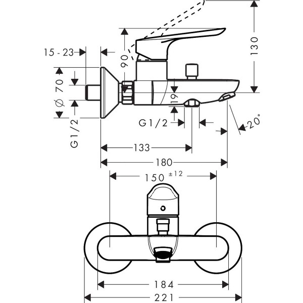 Смеситель для ванны, Hansgrohe Logis E, хром арт. 71403000