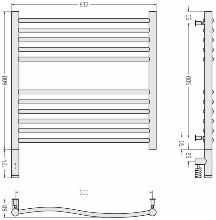 Сунержа Электрический полотенцесушитель 600x600, Флюид 3.0, 00-5820-6060 цвет: без покрытия