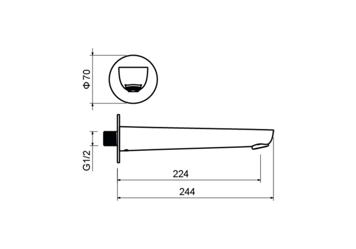 Излив для ванны 224 мм, Aquatek Бетта, хром арт. AQ1141CR