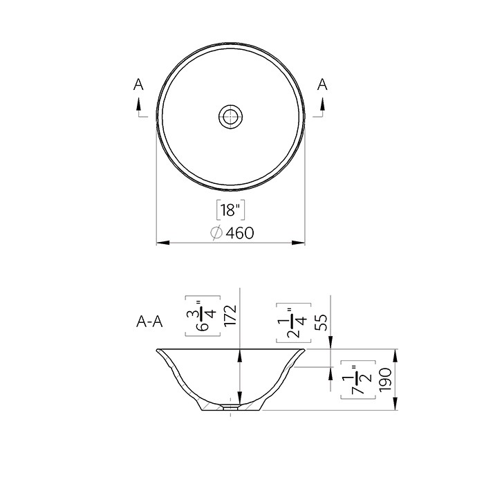 Раковина d46см., накладная, без перелива, белый глянцевый, Tiffany World - TWCL2103BL