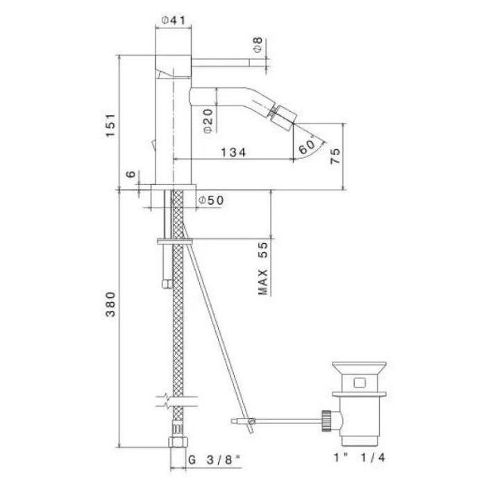 Смеситель для биде с донным клапаном, Eterna Kerama Marazzi, медь - 69623XKM.59.067
