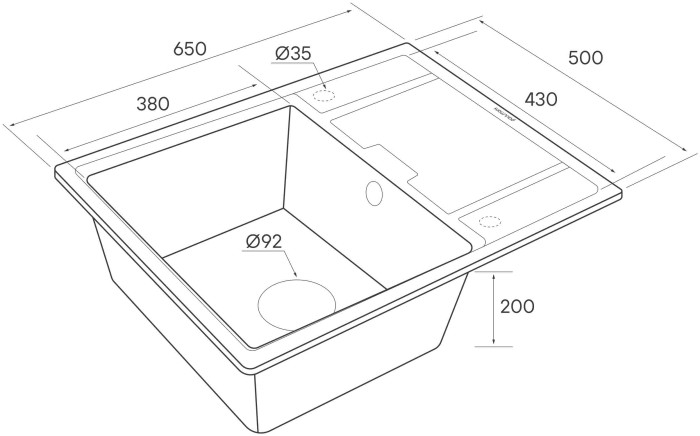 Мойка для кухни гранит 650х500 Paulmark FLUGEN 50-650, черный - PM216550-BL