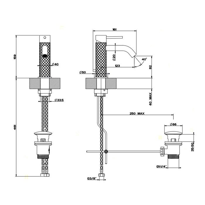 Смеситель однорычажный с донным клапаном, Gessi Intreccio, шлифованная сталь арт. 54101#239