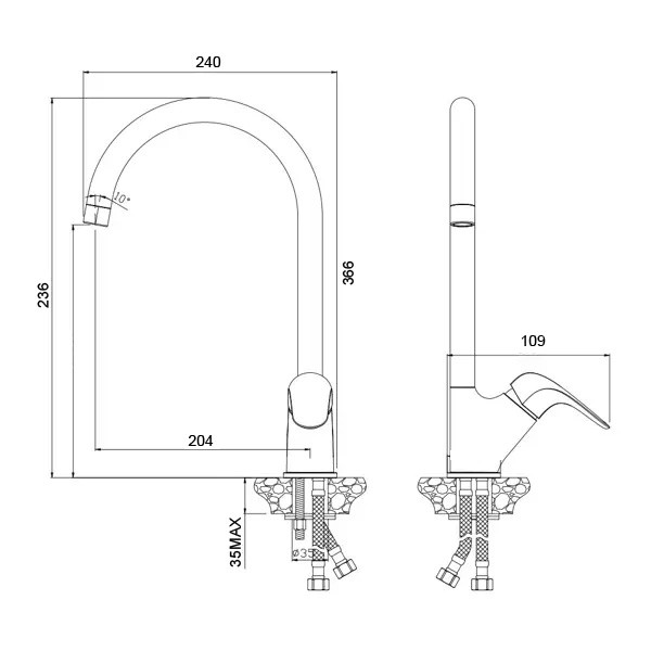 Смеситель для кухонной мойки, керамический картридж, хром, Azario EVORA арт. AZ-WKE56266C