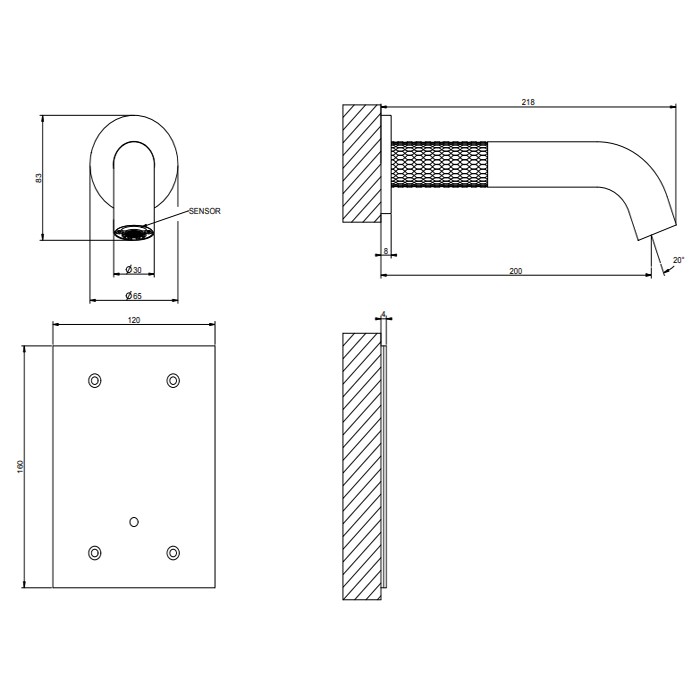Смеситель для раковины, настенный, электронный, Gessi 316, steel brushed арт. 54215#239