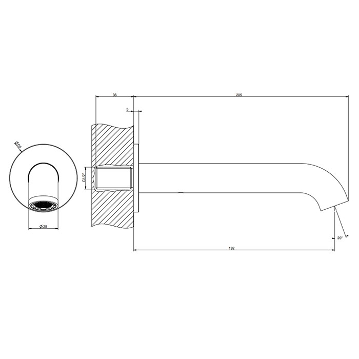 Настенный излив с длиной под заказ., Gessi Origini, black metal brushed pvd арт. 66103#707