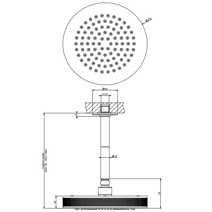 Верхний душ d20 см, потолочный, Gessi Inciso, хром арт. 58188#031