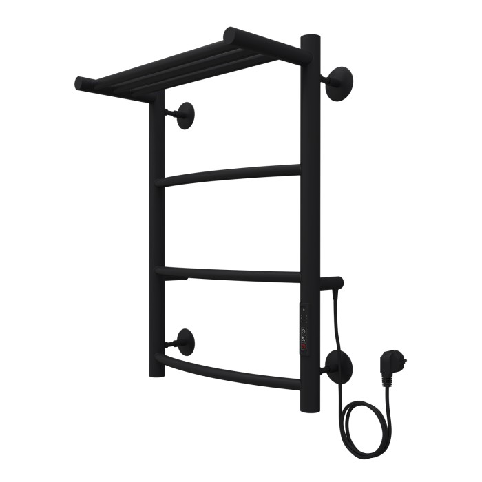 Полотенцесушитель электрический 400/600 3 секции, с полкой, диммер справа, черный, Verona Azario - AZ04846PB